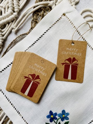 Weihnachtsanhänger aus Kraftpapier Motiv Geschenkpaket 25 Stück